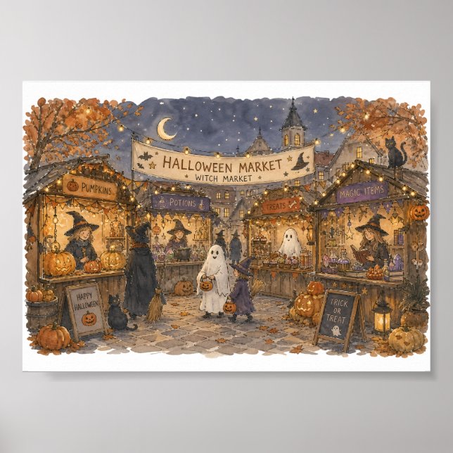Affiche Illustration de scène de marché de sorcière d'Hall (Devant)