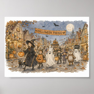 Affiche Illustration de scène de nuit de défilé d'Hallowee
