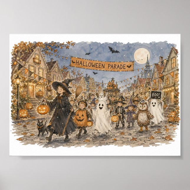 Affiche Illustration de scène de nuit de défilé d'Hallowee (Devant)