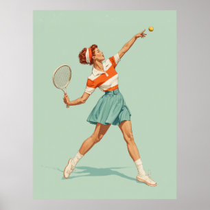 Affiche Illustration de service de tennis vintage
