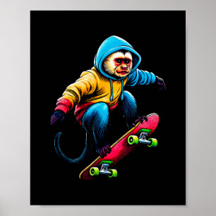 Affiche Illustration de singe capucin funky cool en skateb