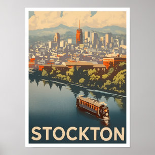 Affiche Illustration de Stockton California Vintage voyage