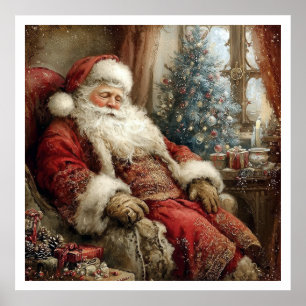 Affiche Illustration de style Père Noël vintage endormi