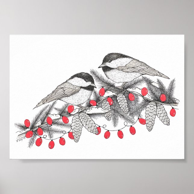 Affiche Illustration de stylo et d'encre pour chickadees d (Devant)