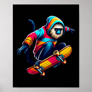 Affiche Illustration de tamarin funky cool en skateboard