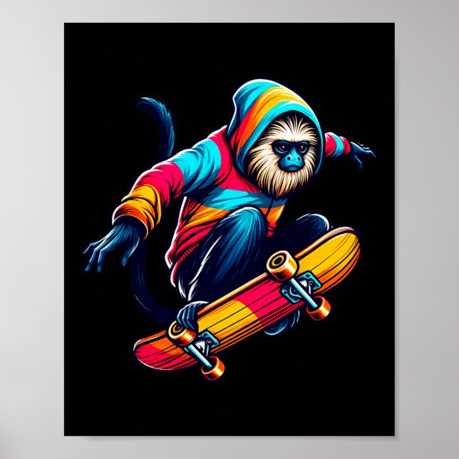 Affiche Illustration de tamarin funky cool en skateboard (Devant)