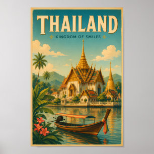 Affiche Illustration de temple en Thaïlande Art de voyage 