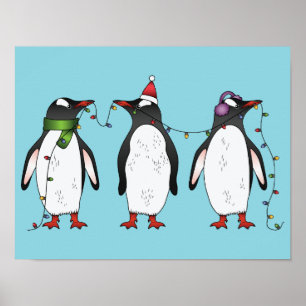 Affiche Illustration de trois pingouins de Noël festifs