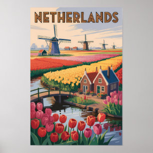 Affiche Illustration de tulipes des Pays-Bas Art de voyage