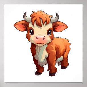 Affiche Illustration de vache de dessin animé
