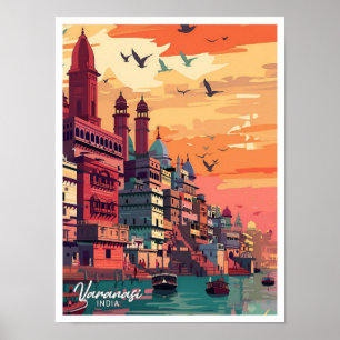 Affiche Illustration de Varanasi India Vintage voyage