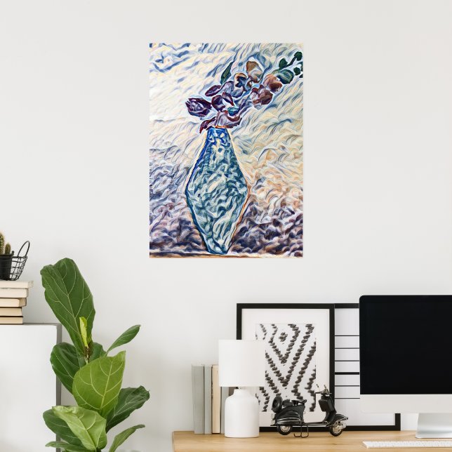 Affiche Illustration de vase floral texturé classique (Bureau à domicile)