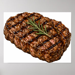 Affiche Illustration de viande BBQ Steak Ribeye grillé