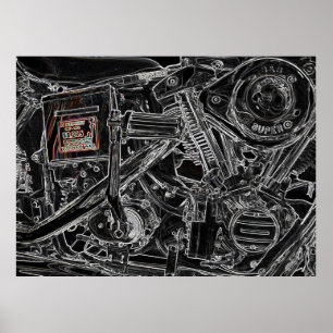 Affiche Illustration de vieille moto de Harley - mémoire