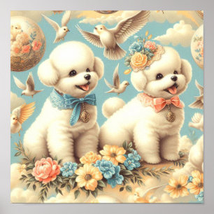 Affiche Illustration de vintage Cute Bichon Frisé