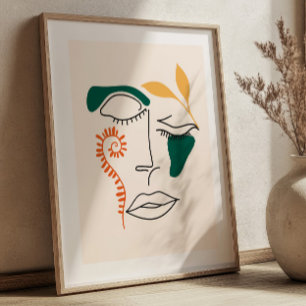Affiche Illustration de visage abstrait BOHO chic minimali