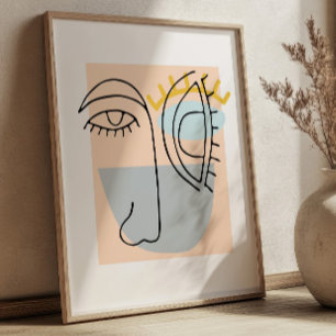 Affiche Illustration de visage d'art de ligne cubique mini