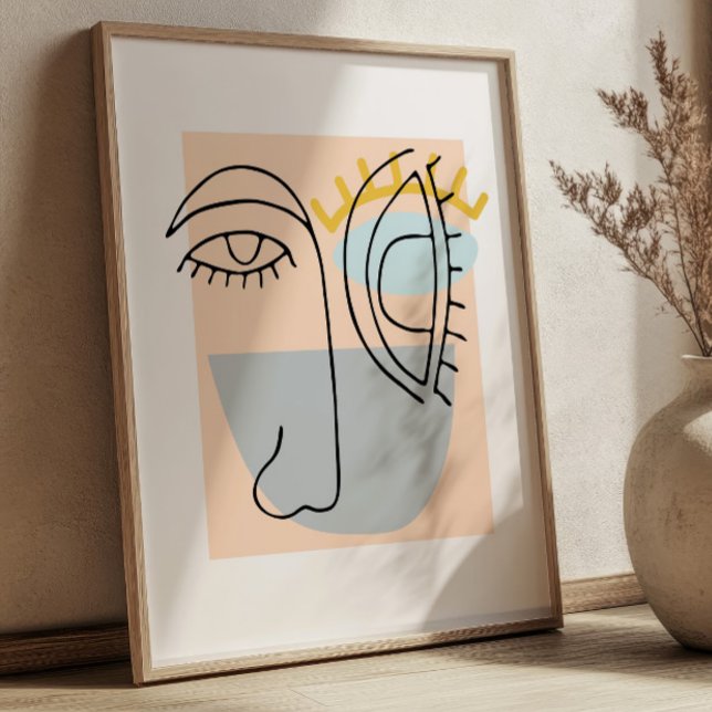 Affiche Illustration de visage d'art de ligne cubique mini (Créateur téléchargé)