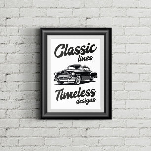 Affiche Illustration de voiture classique en noir et blanc