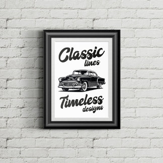 Affiche Illustration de voiture classique en noir et blanc