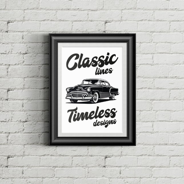 Affiche Illustration de voiture classique en noir et blanc (Créateur téléchargé)