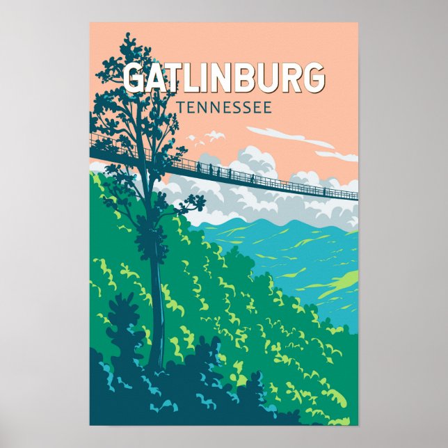 Affiche Illustration de voyage à Gatlinburg Tennessee Art  (Devant)