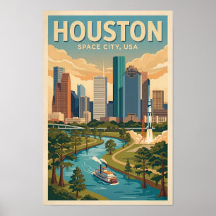 Affiche Illustration de voyage à Houston Texas Art vintage