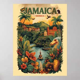 Affiche Illustration de voyage à la Jamaïque de style vint