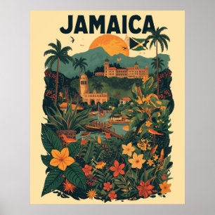 Affiche Illustration de voyage à la Jamaïque de style vint