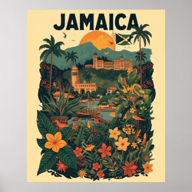 Affiche Illustration de voyage à la Jamaïque de style vint (Devant)