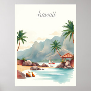 Affiche Illustration de voyage à l'aquarelle d'Hawaï vinta