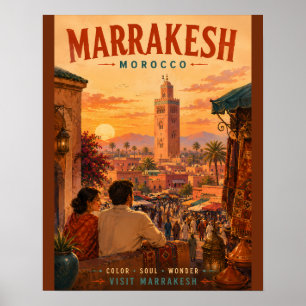 Affiche Illustration de voyage à Marrakech Maroc vintage a