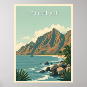 Affiche Illustration de voyage à Maui, Hawaï vintage