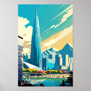Affiche Illustration de voyage Art vintage Séoul Corée du 
