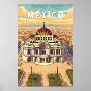 Affiche Illustration de voyage artistique vintage du Mexiq