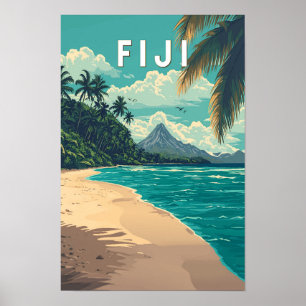 Affiche Illustration de voyage artistique vintage Fidji