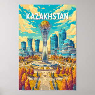 Affiche Illustration de voyage au Kazakhstan Art vintage