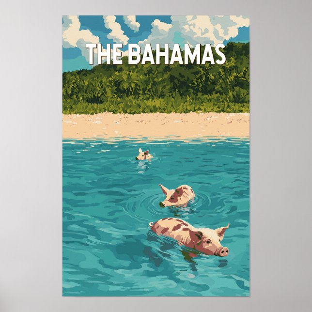 Affiche Illustration de voyage aux Bahamas Art vintage (Devant)