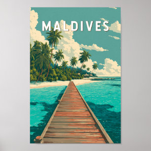 Affiche Illustration de voyage aux Maldives Art vintage