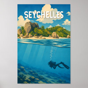 Affiche Illustration de voyage aux Seychelles Art vintage