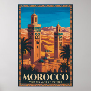 Affiche Illustration de voyage dans le désert marocain Art