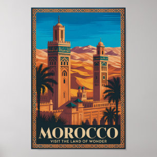 Affiche Illustration de voyage dans le désert marocain Art