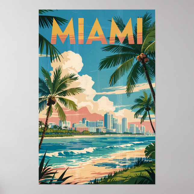 Affiche Illustration de voyage d'art vintage à Miami Flori (Devant)