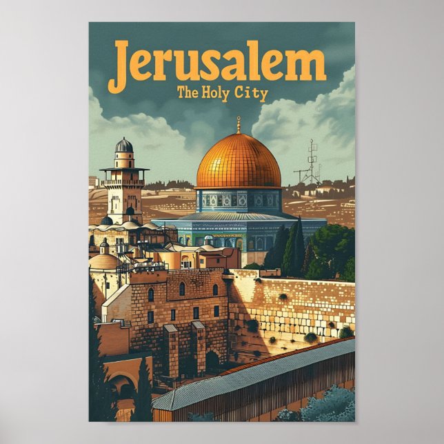 Affiche Illustration de voyage d'Art Vintage de Jérusalem (Devant)