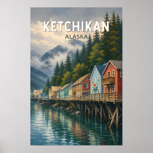 Affiche Illustration de voyage d'art vintage de Ketchikan