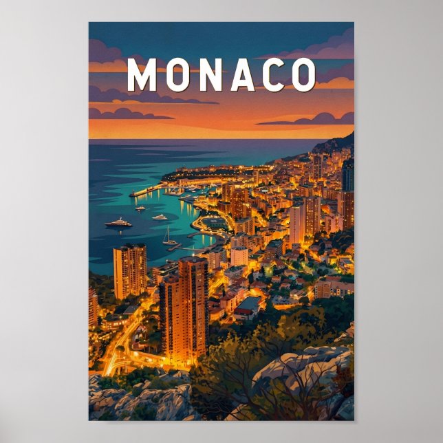 Affiche Illustration de voyage d'art vintage de Monaco (Devant)