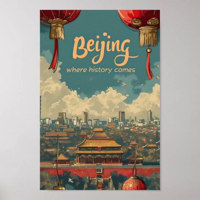 Affiche Illustration de voyage d'Art Vintage de Pékin (Devant)