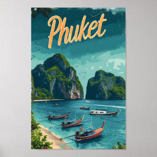 Affiche Illustration de voyage d'art vintage de Phuket Tha