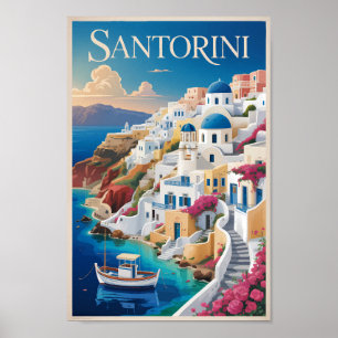 Affiche Illustration de voyage d'art vintage de Santorin G