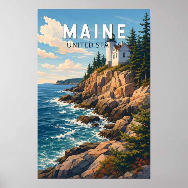 Affiche Illustration de voyage d'art vintage du Maine (Devant)
